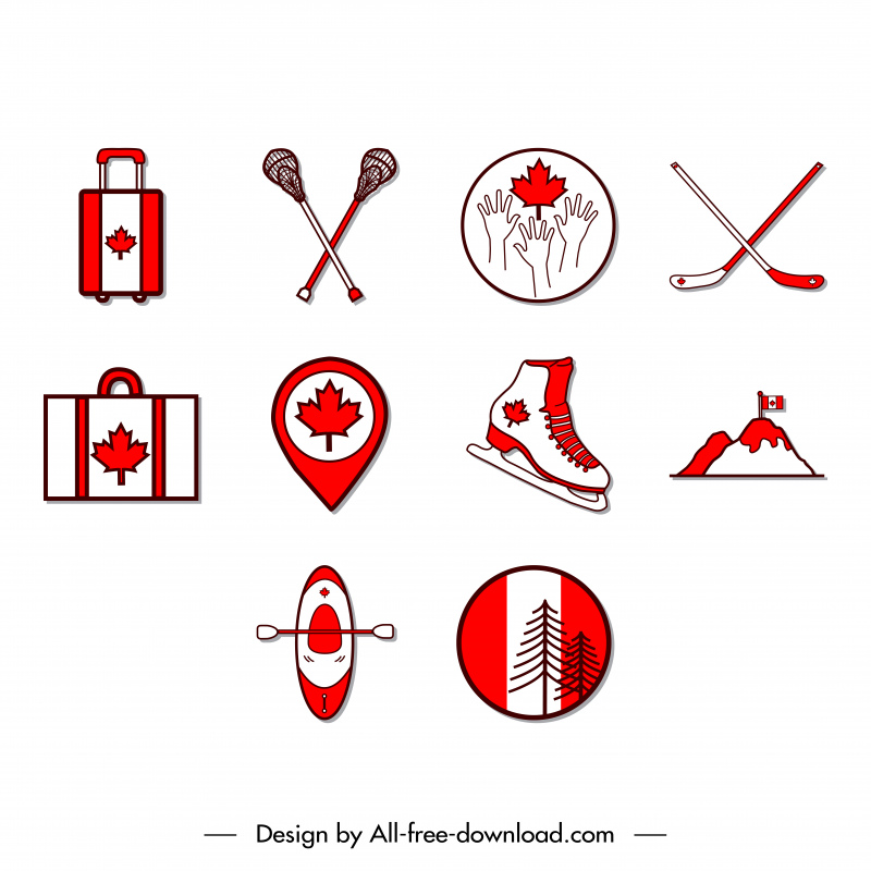 canada day icons sets flat flag elements symbols sketch