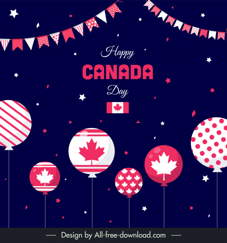 canada  independence day poster template elegant flat ribbon flag balloons stars decor  