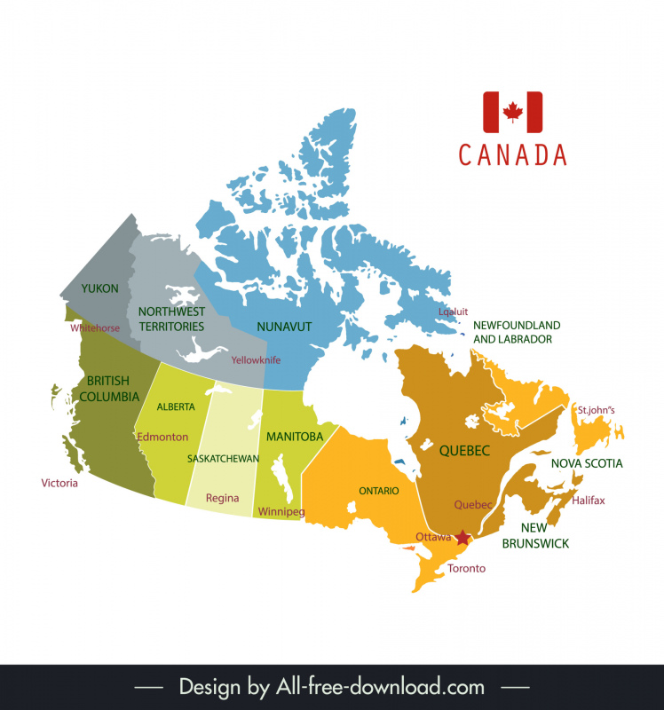canada map template flat colorful regions sketch 