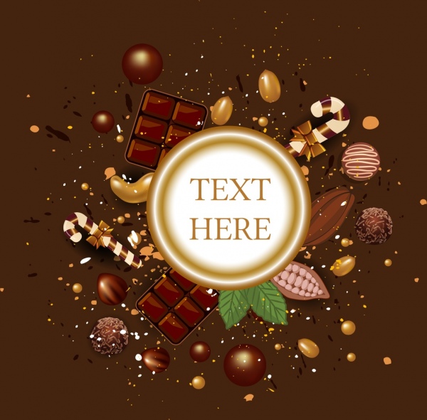 candies backdrop chocolates nuts icons brown decoration