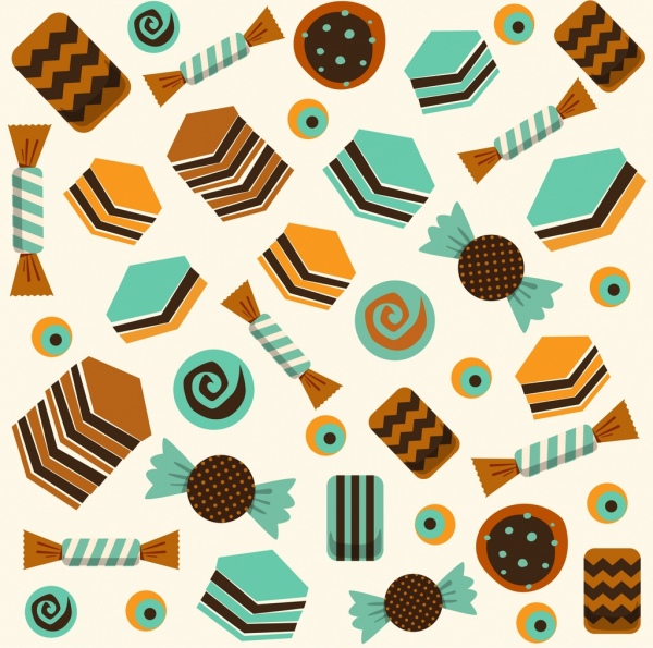 candies cakes backdrop repeating icons classical design
