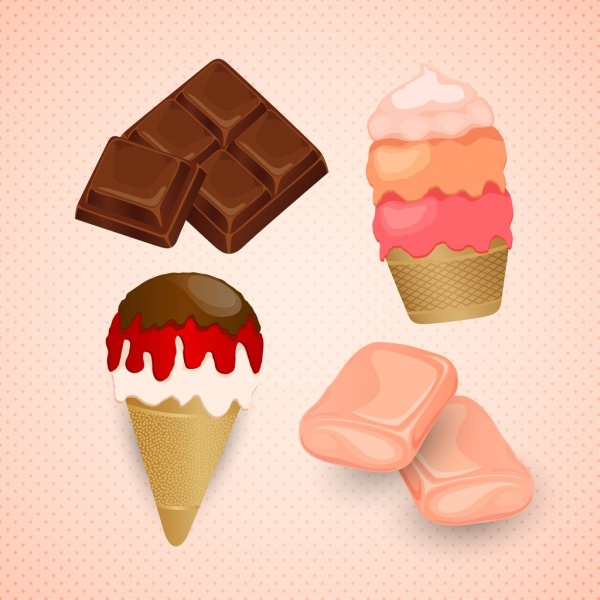 candies cream icons design realistic design style