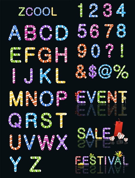 candy colored letters and numbers vector