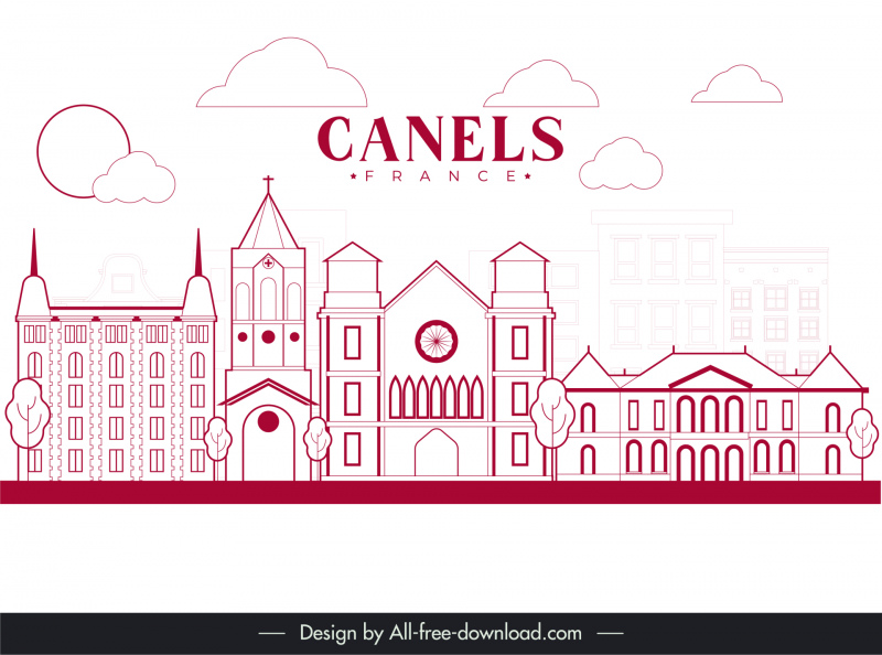 canels france advertising poster flat handdrawn architecture outline 