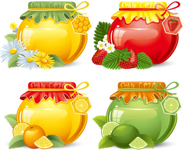 canned fruits in glass jars vector