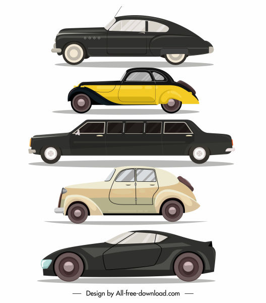 car model icons modern classic shapes sketch