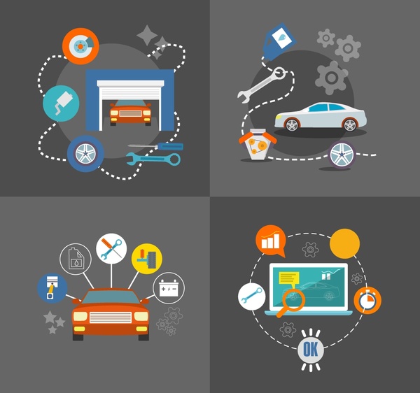 car production process isolated with ui and infographic