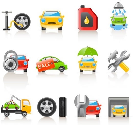 car service icons shiny modern colorful symbols sketch
