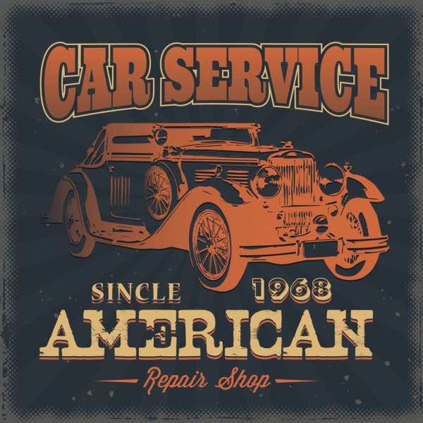 car service advertisement antique icon decor dark texts