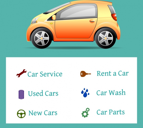 car service advertising shiny colored icon texts decor