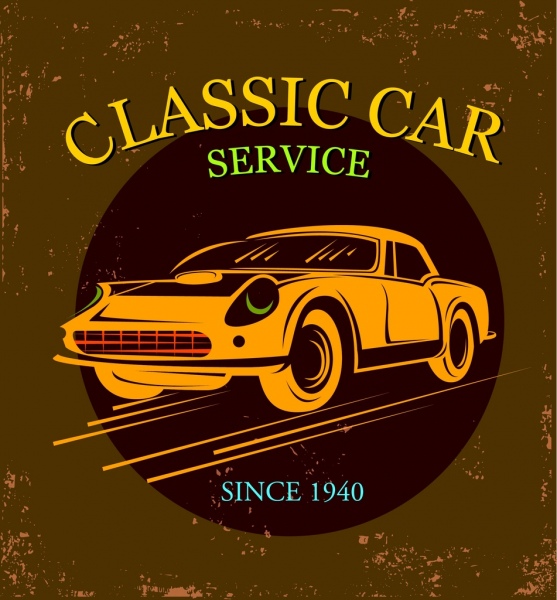 car service banner yellow icon grunge classical design