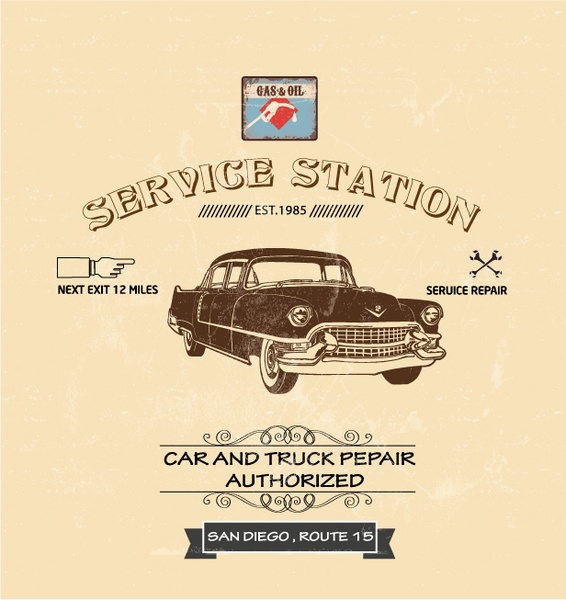 car service station poster design in vintage style