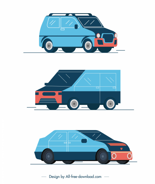 car vehicles icons sedan van sketch classical design