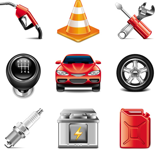 car with tool icons set