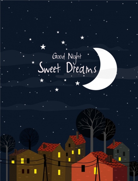 card cover template night moonlight stars house icons
