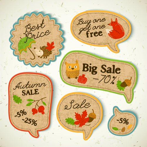 cardboard autumn sale labels vector