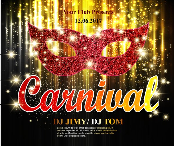 carnival banner design with mask on bokeh background