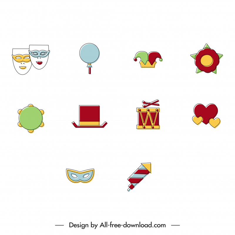 carnival of venice icon sets flat classical symbols outline 