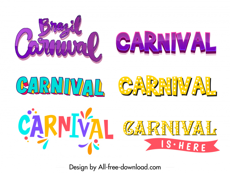 carnival typography templates colorful texts ribbon decor 