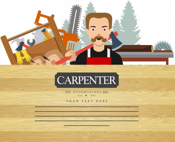 carpentry advertising human working tools wooden background