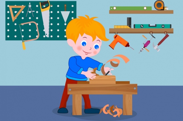 carpentry background playful kid tools icon colorful cartoon