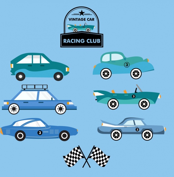 cars race logo design elements colored flat design