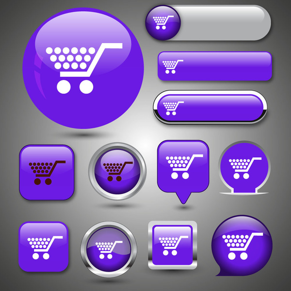 cart icons set design on shiny violet background