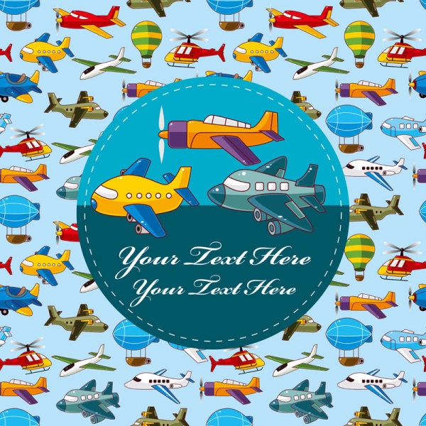 cartoon aircraft helicopter and airship free vector