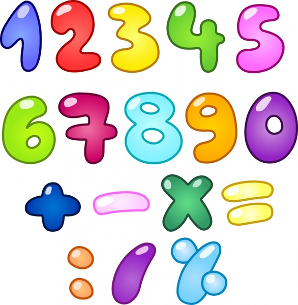 mathematics signs icons shiny colorful flat design