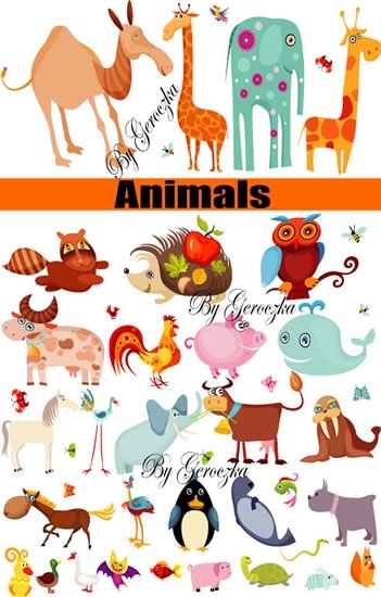 animals icons collection colorful flat sketch