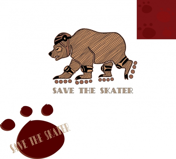 animal save banner bear skater icons funny stylization