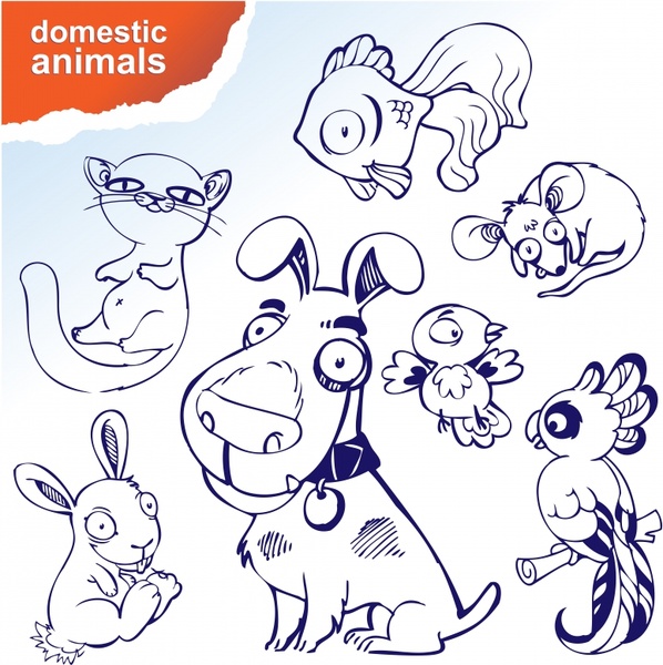 animals species icons classic handdrawn sketch