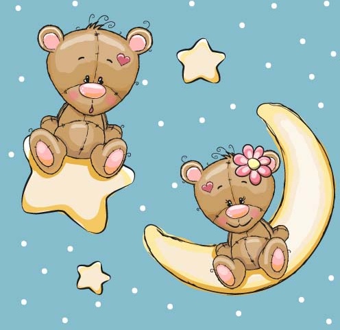 cartoon bear with stars and moon card vector