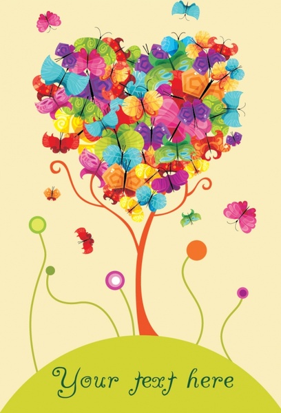 nature background butterflies tree icons colorful heart layout