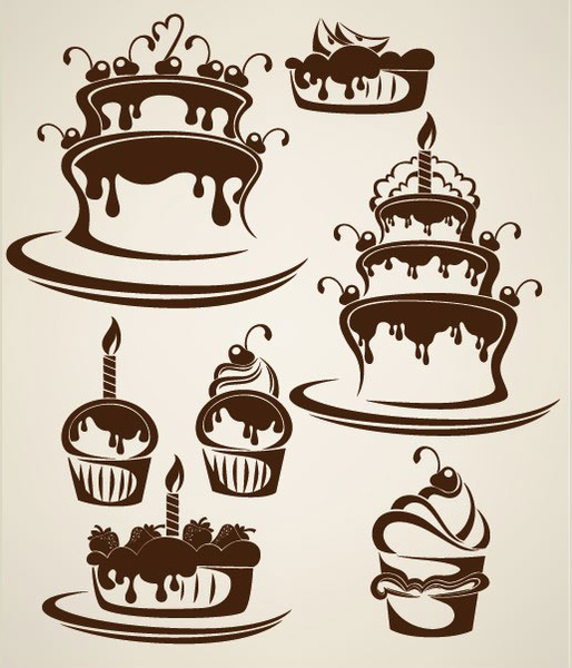 cartoon cake elements silhouettes vector