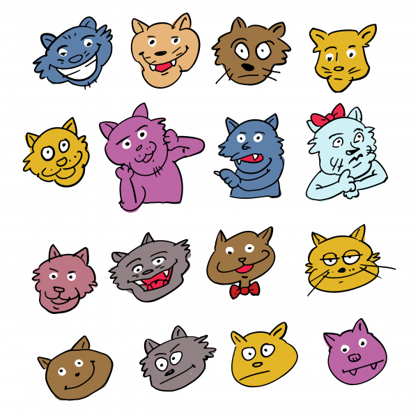 cartoon cats face emotion collection