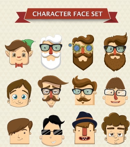 cartoon character face vector set