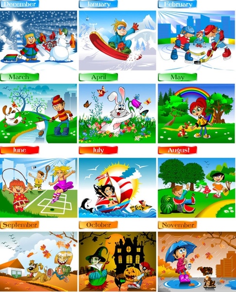 cartoon characters calendar 01 vector