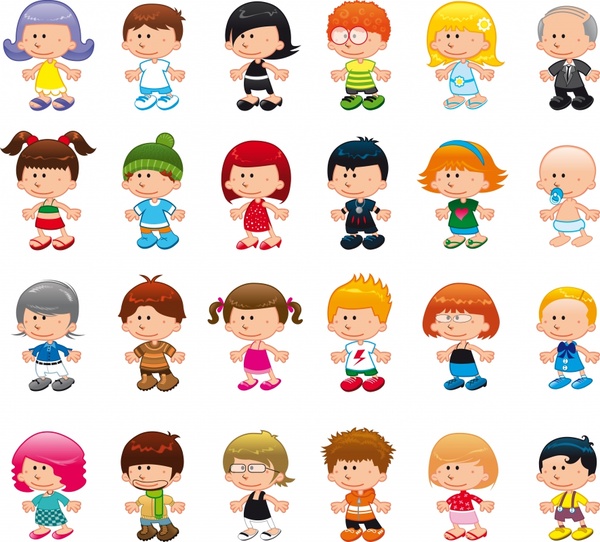 people icons collection cute cartoon characters