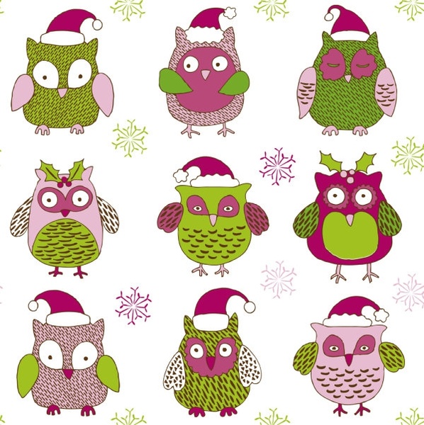 cartoon christmas owl pattern 01 vector