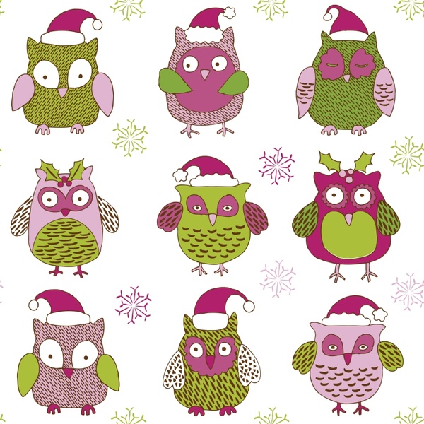 cartoon christmas owl pattern vector