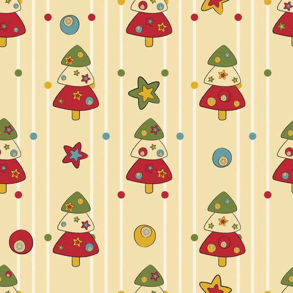 christmas pattern template colorful flat handdrawn fir stars