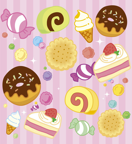 cartoon cupcake with sweets vector set