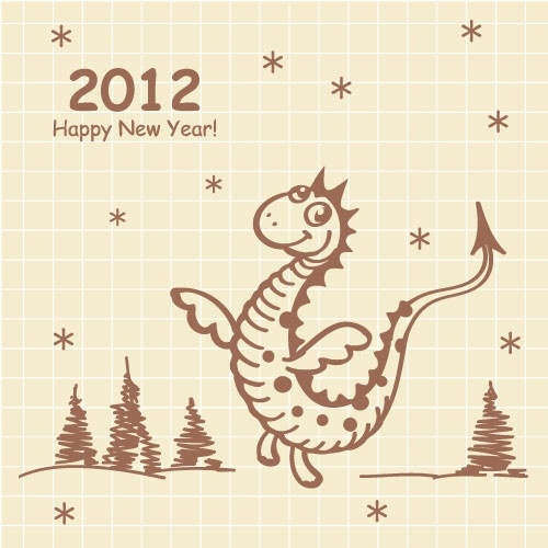 cartoon dragon 2012 cards 02 vector