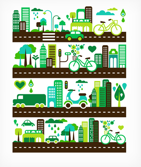 cartoon green city elements vector