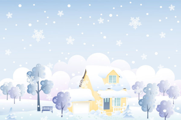 cartoon house and snow design vector set