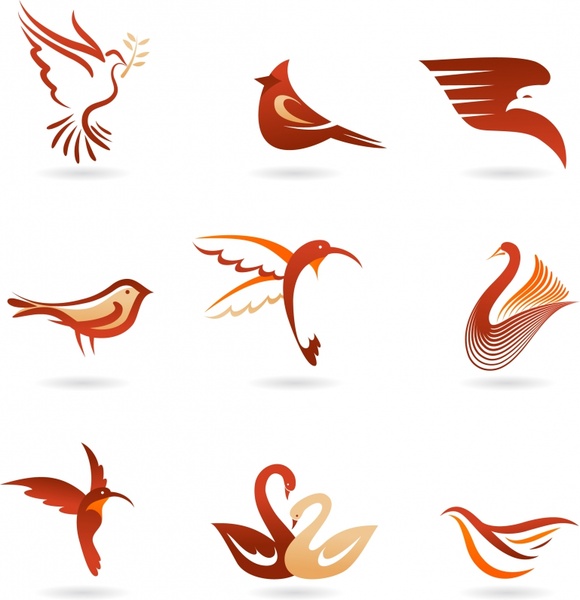 decorative bird icons flat swirled sketch