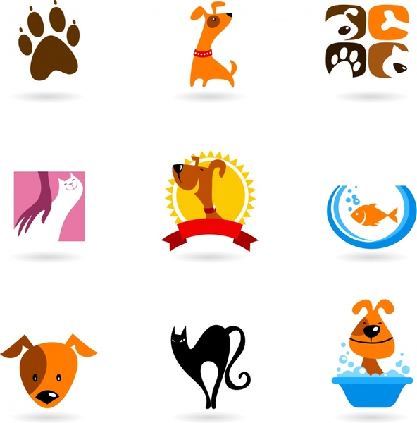 pets icons flat symbols sketch