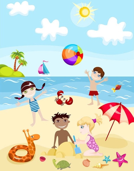 Download Cartoon baby summer beach free vector download (23,190 ...