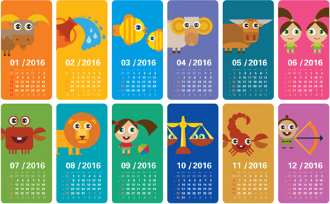 cartoon kids with animal banner calendar16 vector